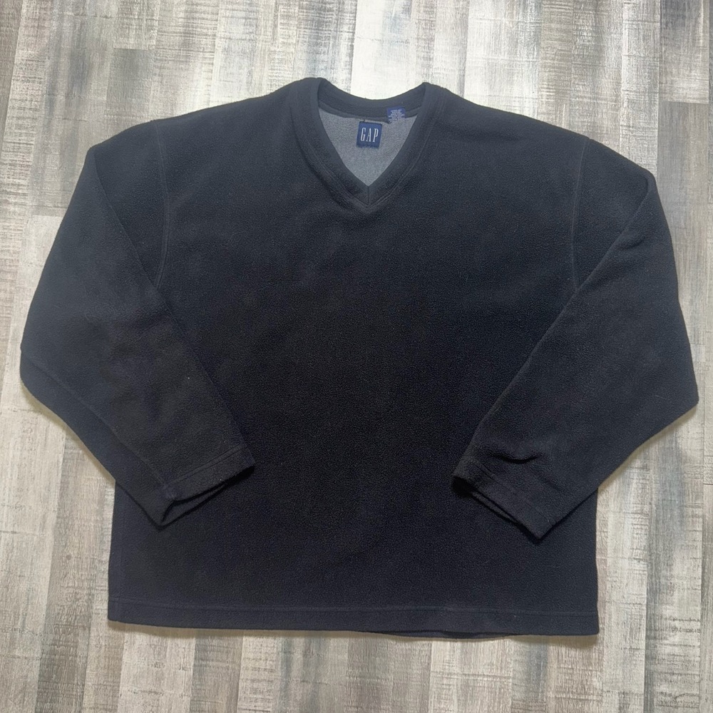 Gap Vintage Mens Fleece V-Neck Pullover Sweater Black XX- LARGE 90s Gorpcore